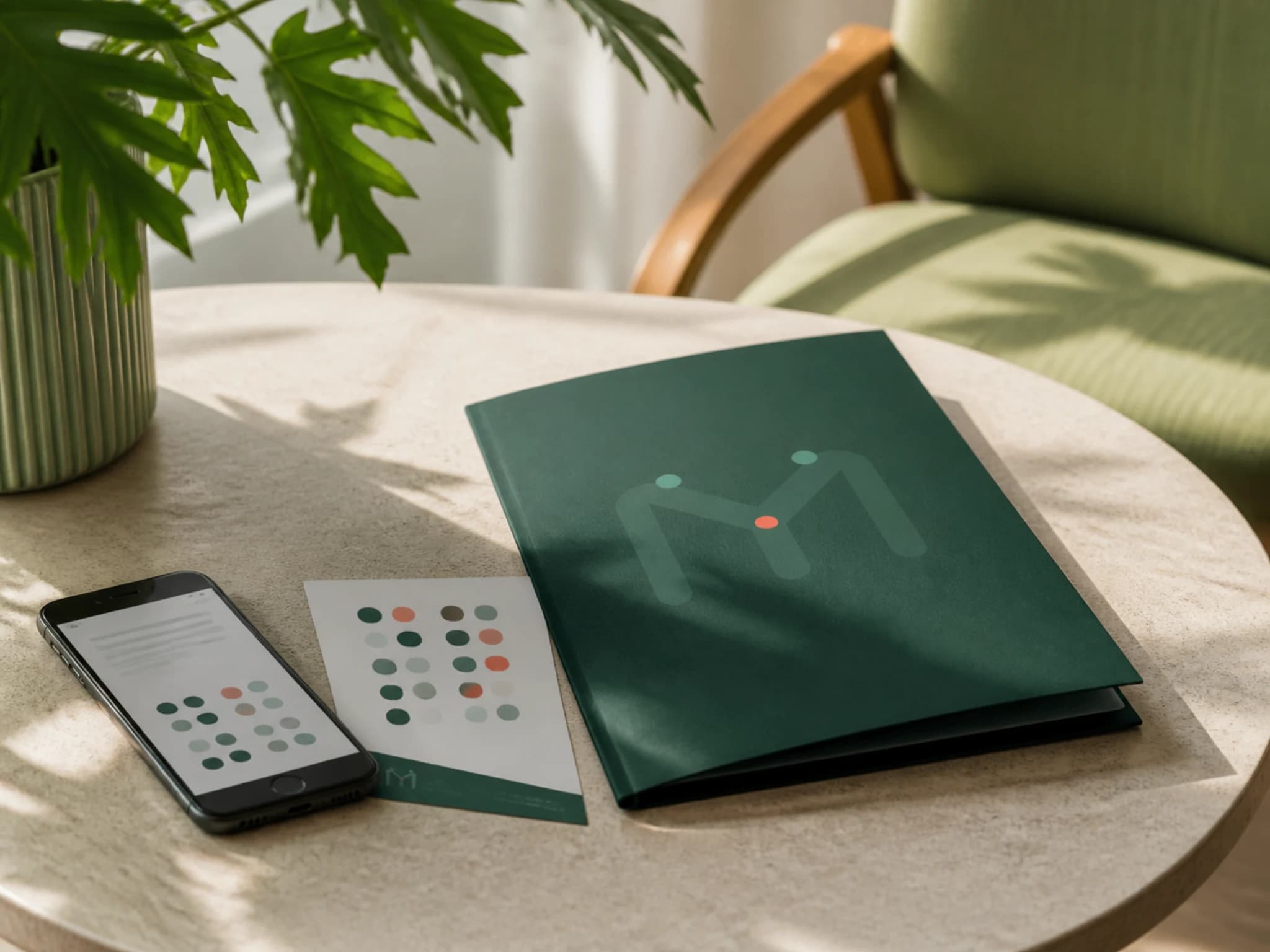 Accessible feedback materials, a phone and a closed folder in a private setting