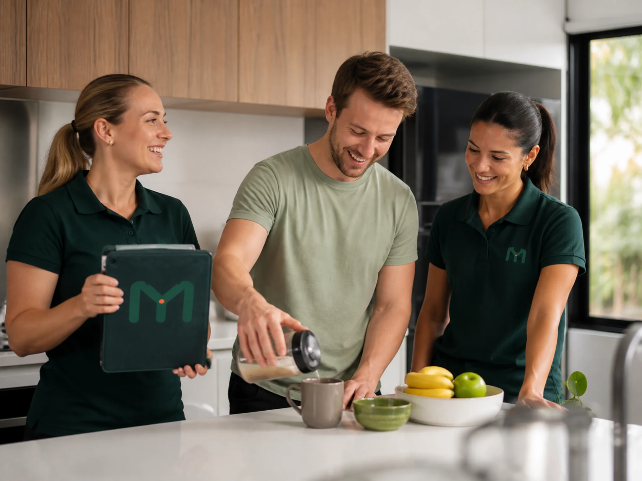 An adult completing a kitchen task with speech and occupational therapy practitioners